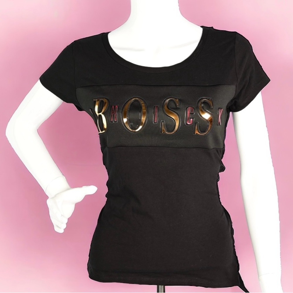 WOMEN’S BOSS CHICK GOLD FOIL TOP-BLACK